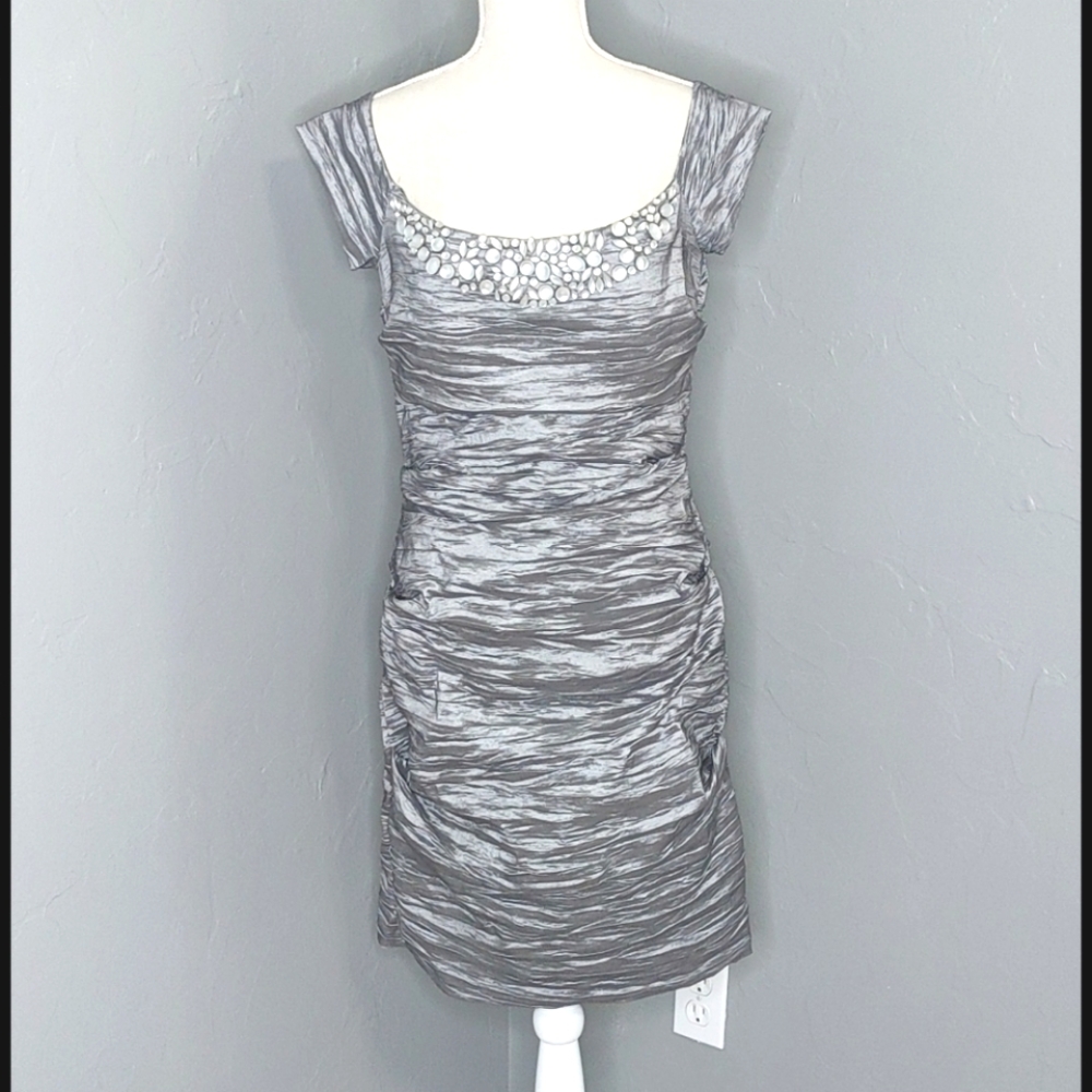 Alex Evenings | Silver Mini Cocktail Dress